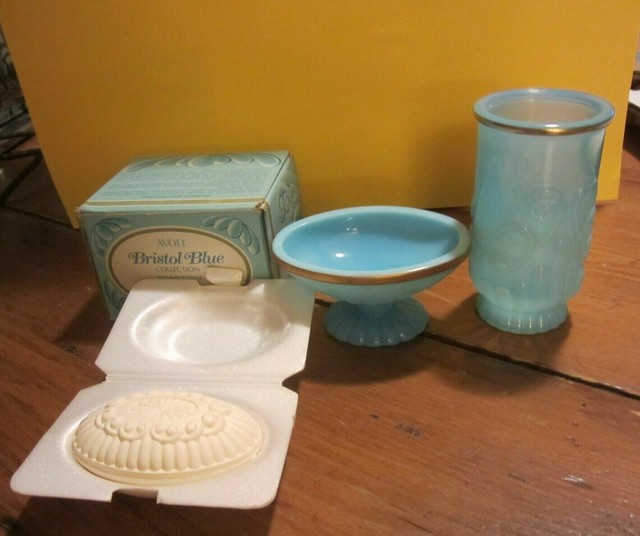 Vintage Avon Bristol Blue Soap Dish with Soap, and Blue Tumbler NOS eBay