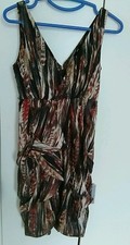 Ladies tribal print ruffled brown black party evening dress size 8? H&M