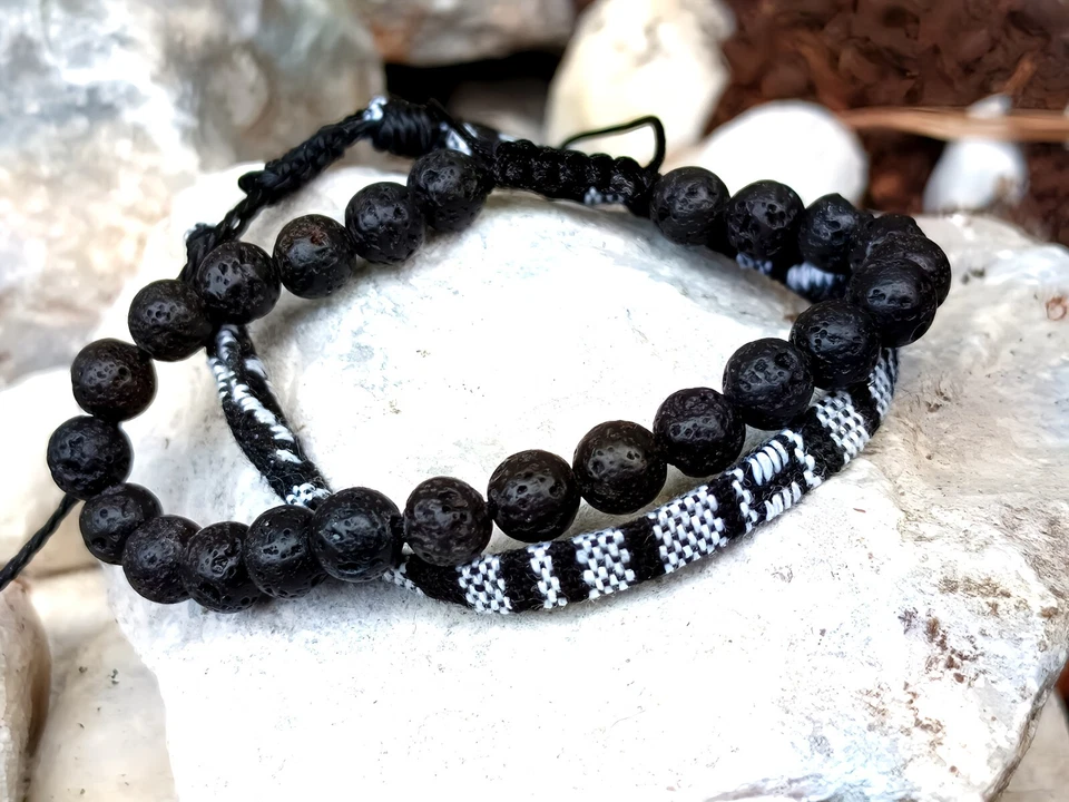 2er Set Surfer-Armband Herren & Damen • Lavastein & handgeknüpft • Per00213 - Bild 4 von 4