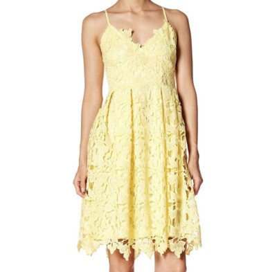 slim fit dress slacks Light yellow floral lace dress with sequin hand-embellishments main image 1