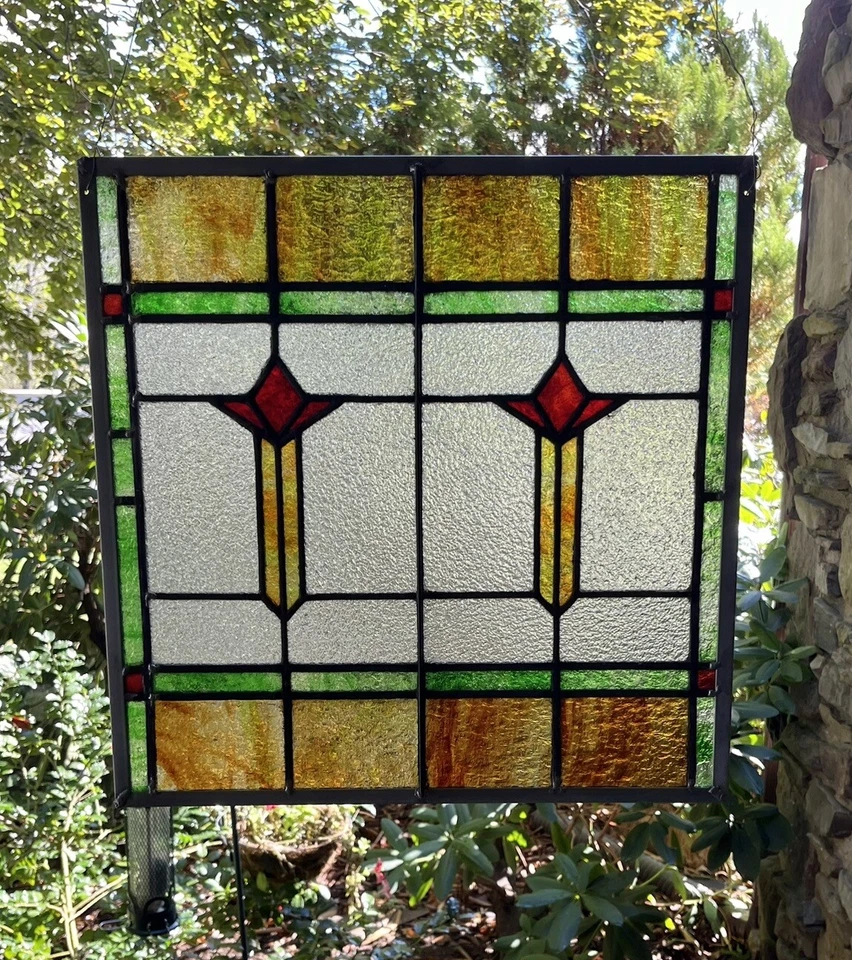 RESTORED ANTIQUE LEADED STAINED GLASS WINDOW, MINER'S PATCH HOUSE 1930s - Image 2 of 4