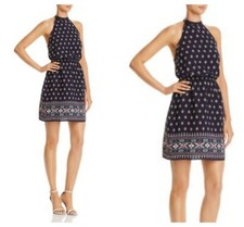  AQUA  BOHO  CHIC  BORDER  PRINT HIGH  NECK  DRESS   Sz S  NWT  $ 78