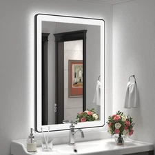 24"X36" LED Mirror for Bathroom, Black Framed Dimmable Lighted LED Bathroom Vani