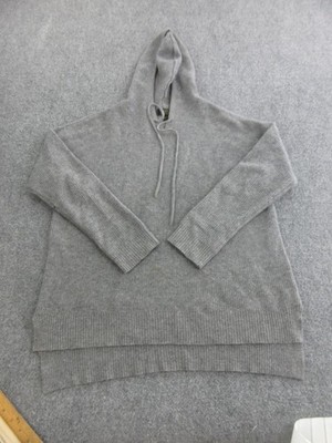 Charter Club Sweater Womens L Gray 100% Cashmere Hooded V Neck Waffle Knit