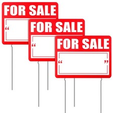 3 Pcs for Sale Yard Sign with Stake 12 x 16 Inch Double Sided Large Yard Red ...