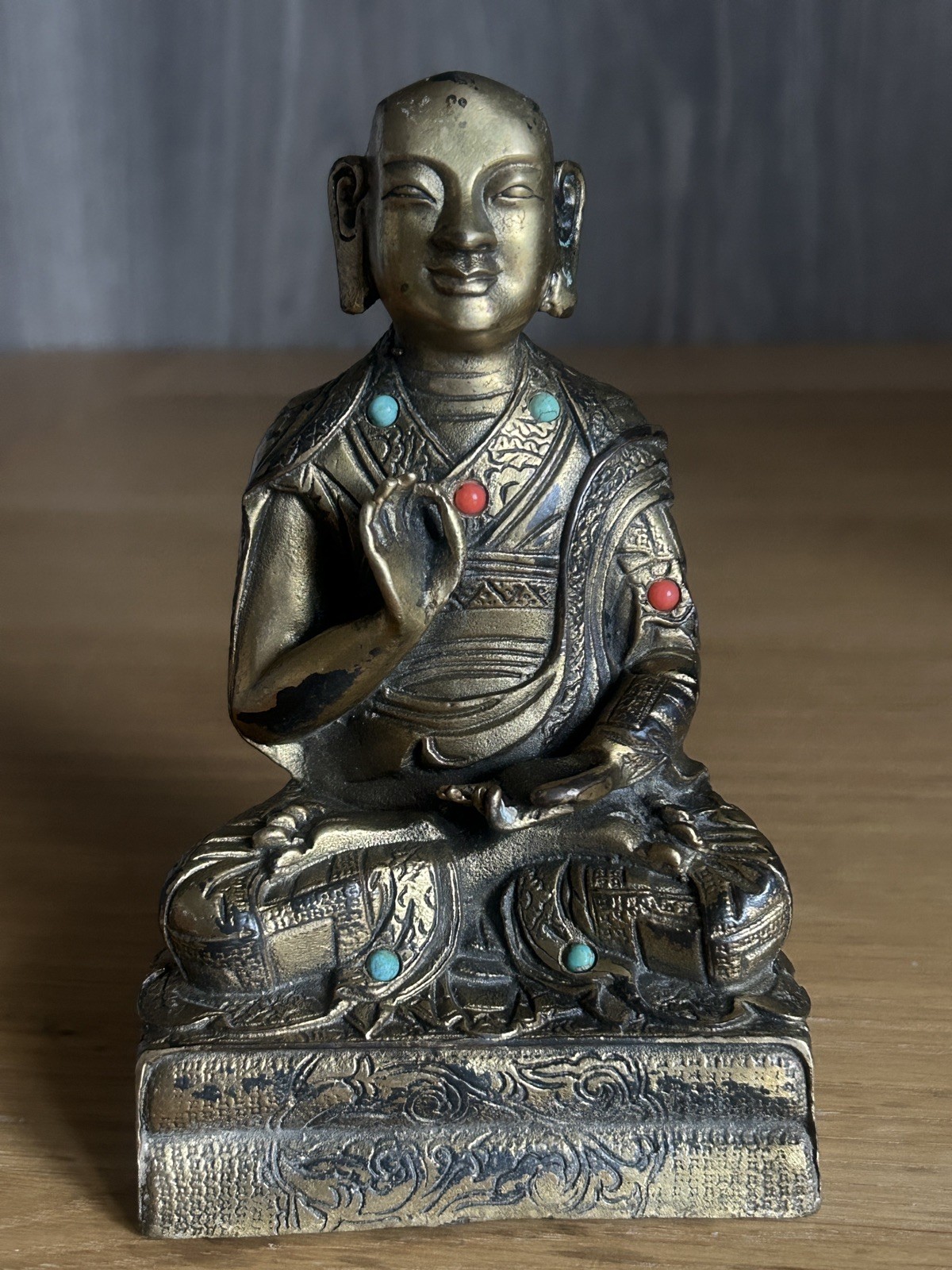 Antique Sino Tibetan gilt bronze figure Buddha in meditation inc character marks