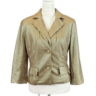 Alberto Makali Gold Metallic Blazer 4 Textured Dot Animal Print Lining Mob Wife