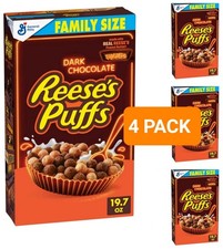 4 PACK REESES PUFFS Dark Chocolate Peanut Butter Breakfast Cereal 19.7 Oz Each