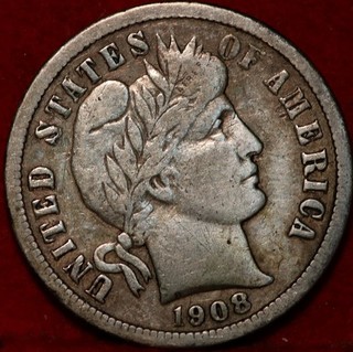 1908 D Denver Mint Silver Barber Dime