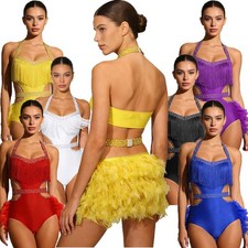 Womens Bodysuit Accents Leotard Training Jumpsuit Backless Rhinestone Samba