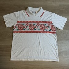 Vintage 80s Act III Floral Knit Polo Shirt M Cottagecore Rose Tapestry USA Made