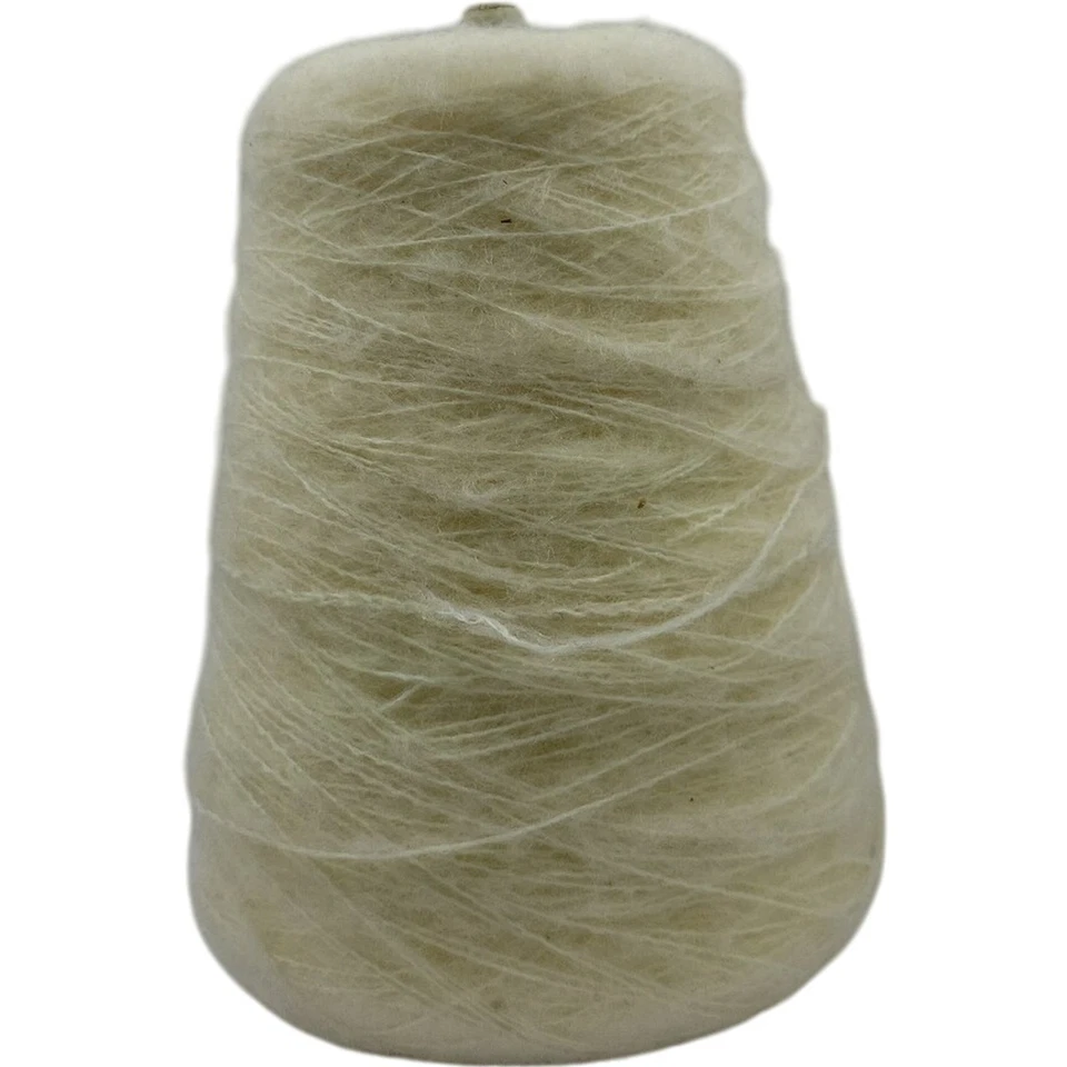 Vintage 1980s Cream Off White Fuzzy Wool Blend Yarn Cone - Image 2 of 4