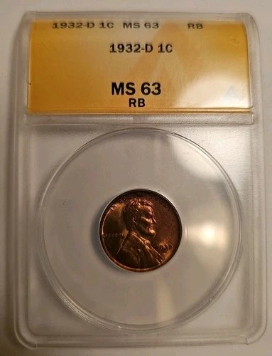 1932-D ANACS MS 63 RB CERTIFIED LINCOLN WHEAT CENT PENNY