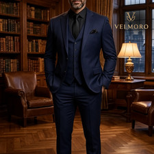 Men  s Navy Blue Three Piece Suit   Luxury Tailored Wedding, Business  Formal Su
