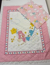 Vintage Care Bears Quilt Blanket 1980  s Funshine Pink W/ Pillowcase