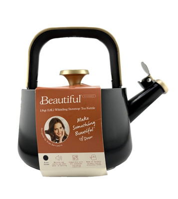 Beautiful by Drew Barrymore Ceramic Non-Stick Stovetop Tea Kettle, Black Sesame