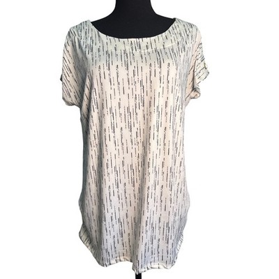 FLT Studio Womens Large Ivory Black Dash Print Grommet Sleeve Blouse New