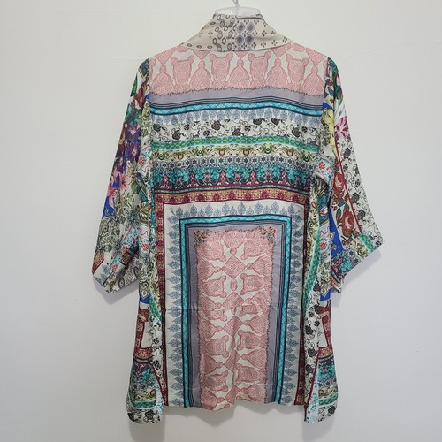 Johnny WasSamira Mixed-Print Silk Tie-Front Kimono Size M - Picture 2 of 7