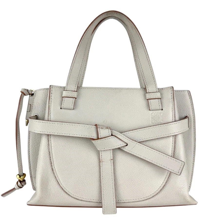 Loewe — Auth LOEWE Gate Top Handle Handbag Shoulder Bag Light Greige Leather - z9179