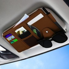 Car Sun Visor Organizer, Leather Pocket Organizer Sunglass Holder for Brown