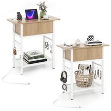 2PCS End Table w/Charging Station, USB Ports, Outlets, Storage Shelf for Bedroom