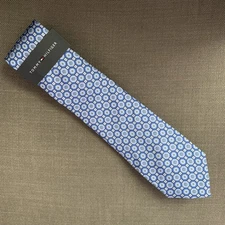 Tommy Hilfiger Men's Neck Tie Blue Floral Geometric 100% Silk MSRP $69.50