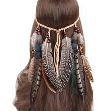 Halloween Boho Feather Headband Hippie Indian Hair Hoops Bands Tassel Bohemian H