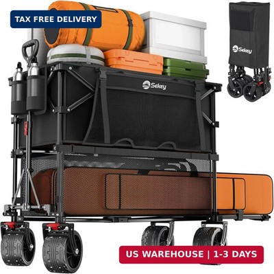 Sekey 500LBS Heavy Duty Double Decker Wagon with Extender, 400L Large Capacity C