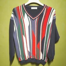 Tom Sayers V Neck Jumper Multi Size XL Striped Retro Cottagecore Grandad