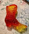 Vintage Fenton Orange Amberina  Daisy and Button Art Glass Boot Shoe Made in USA