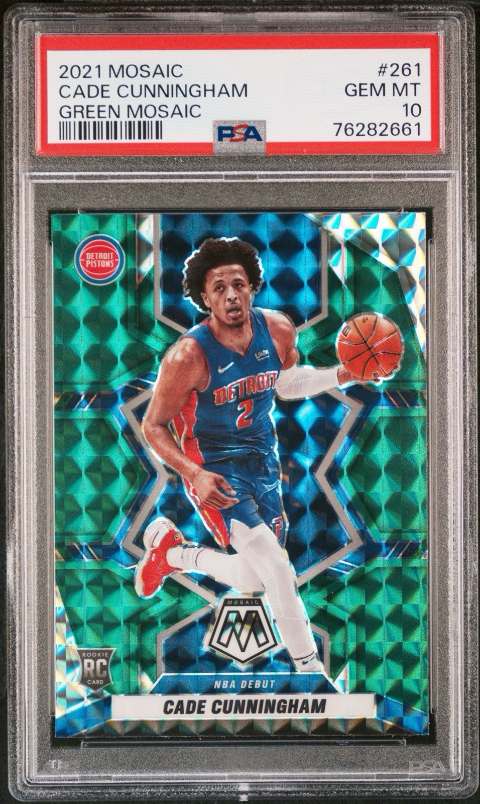 2021 Panini Mosaic GREEN CADE CUNNINGHAM RC ROOKIE PSA 10 #261 Detroit Pistons