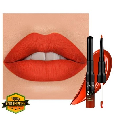 evpct Orange Red Matte Lip Liner Liquid Lipstick Stain 2-in-1 Long Lasting