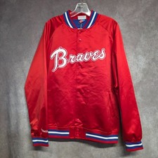 NWT Mitchell & Ness MLB Atlanta Braves Red Double Clutch Satin Jacket Men L $125