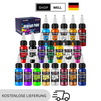 Airbrush-Farbe, 20 Farben, Acryl-Luftpinsel-Set, blickdichte Farben 20ml/Flasche