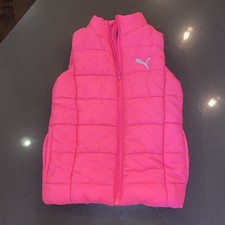 Puma Kids Girls Full Zip Puffer Vest Sleeveless Jacket Neon Pink S 7-8