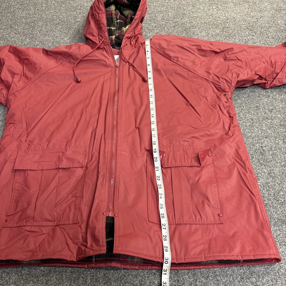 Chaqueta de lluvia Misty Harbor de colección para mujer 1X roja con capucha de franela forrada impermeable Foto 4 de 4
