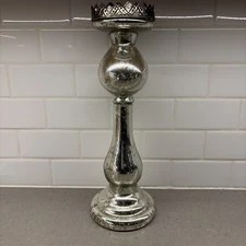 Mercury Glass Pillar Silver Candle Holder 17” Bella Lux Home Decor