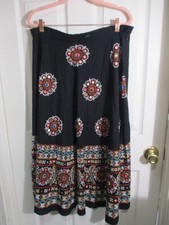 R.Q.T. Skirt Ethnic Boho Indian Cotton Black w Embroidery Mirror Bling- 8