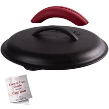 Cast Iron Lid for 12"  Skillet, Pre-Seasoned with Silicone Handle Holder