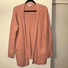 Time and True Large Pink Chunky Knit Womens Open Front Cardigan Sweater EUC