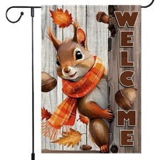 Welcome Fall Garden Flag 12x18 Squirrel Autumn Thanksgiving Double-Sided Yard