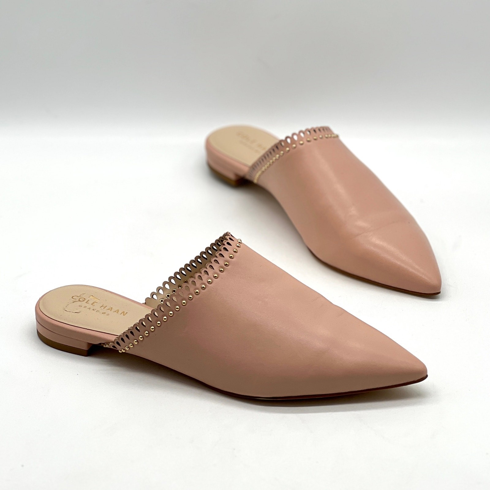 Cole Haan Raelyn Studded Mules Womens Size 8 Light Pink Leather Pointed Toe Slip-On Flats