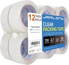 JARLINK Clear Packing Tape (12 Rolls), Heavy 12 Rolls (2.7mil / 60 yd), White 
