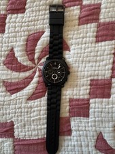 Mens Fossil Watch Works Great Black Bezel Black Band Stainless Steel Case