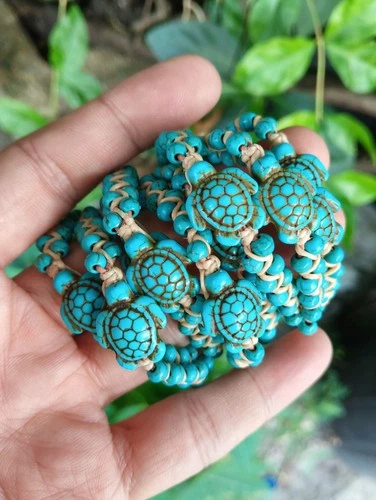 10 Handmade Blue Turtle Artificial Turquoise Tan Nylon Bracelets Wholesale
