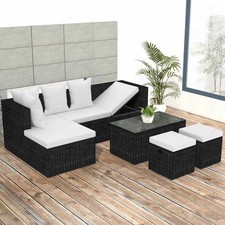 4-tlg. Garten-Lounge-Set mit Auflagen Poly Rattan Sitzgruppe Gartenliege Sofa DE