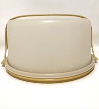 Vtg Tupperware Cake Saver Carrier Taker Harvest Gold 1256  Handle 13"x6.75"