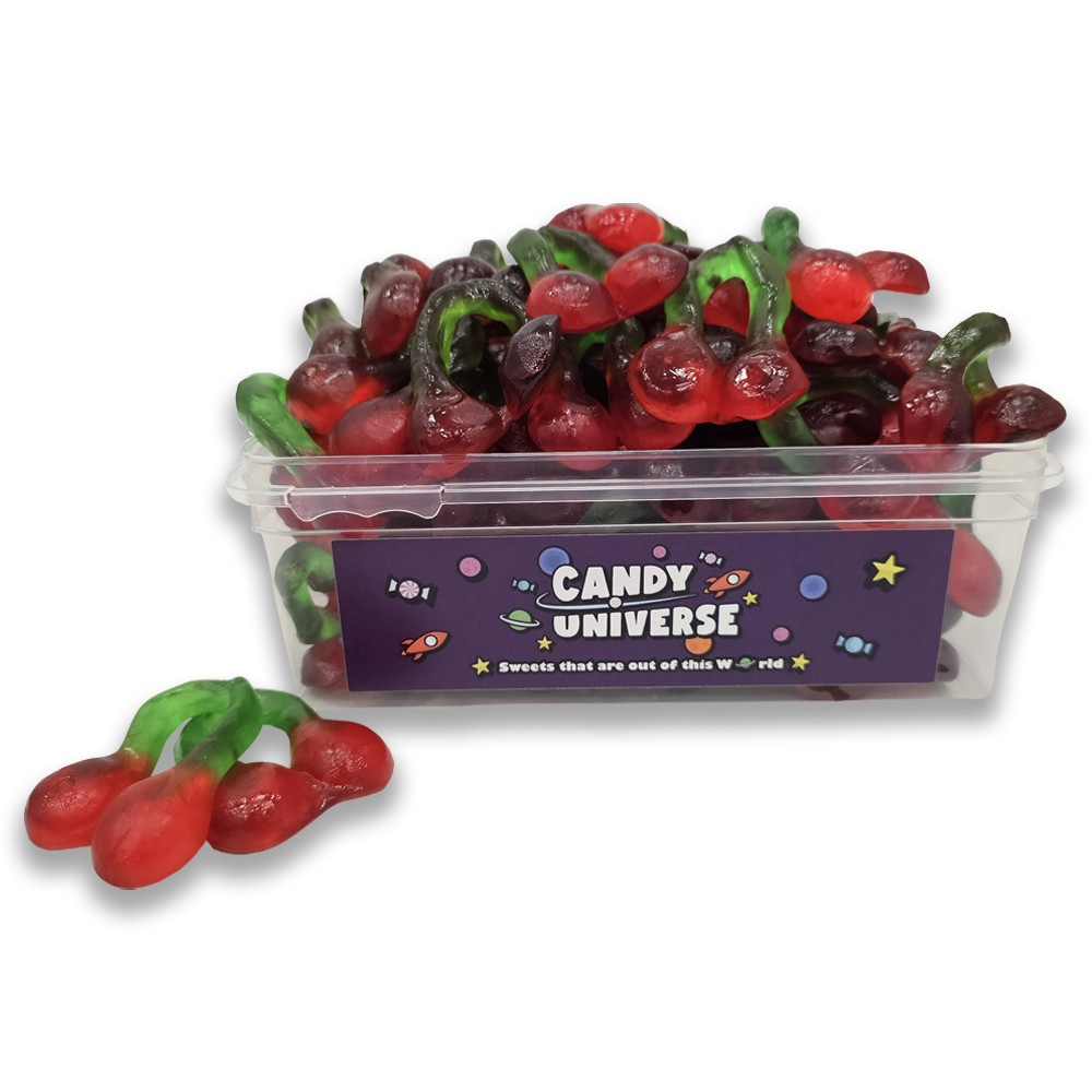 Candy Universe Twin Cherries Tub 800g - Soft Fruity Jelly Twin Cherry Sweets