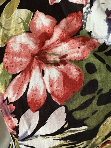 Timeless Vanessa Tong Dress Size 12 Black Green Pink Floral Cotton Fit Flare - Picture 8 of 11
