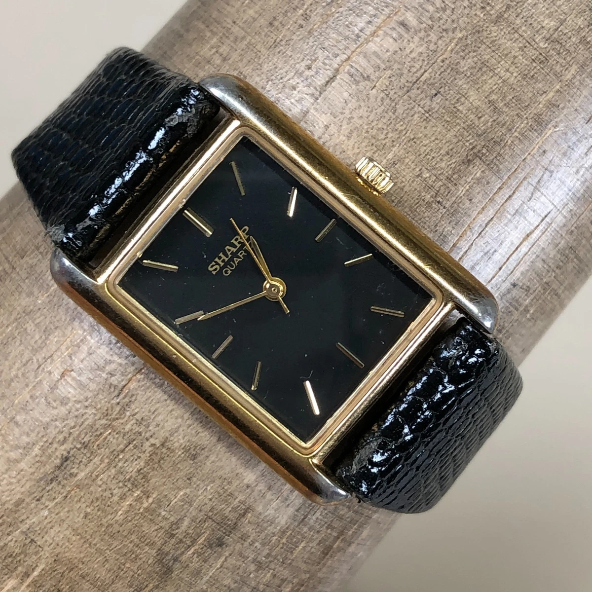 VTG Sharp Quartz Watch Gold Tone Black Dial Leather Band Unisex Japan Mvt 273811 Vintage Pulsar- Gold tone, black dial watch, | Mercari main image 3